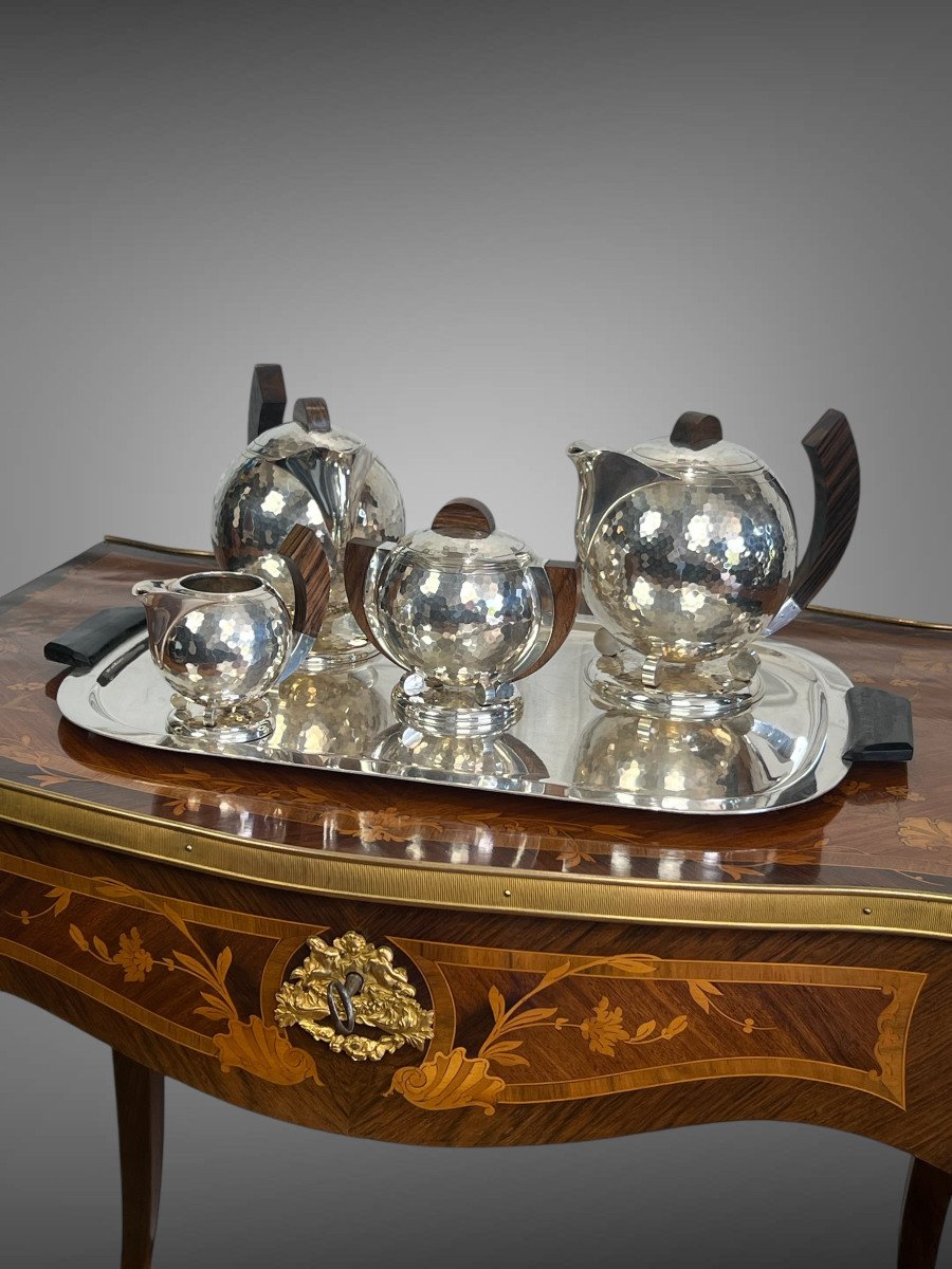 Jean Deprés (1889-1980) / Hammered Silver Metal Tea And Coffee Service-photo-3