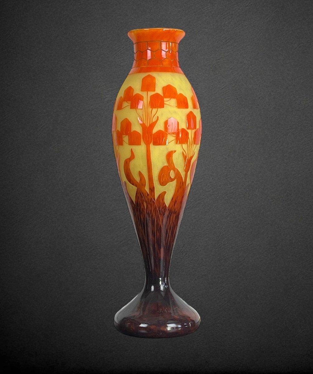 Large Baluster Vase Signed Le Verre Francais /schneider Decorated With Floral Motifs-photo-4