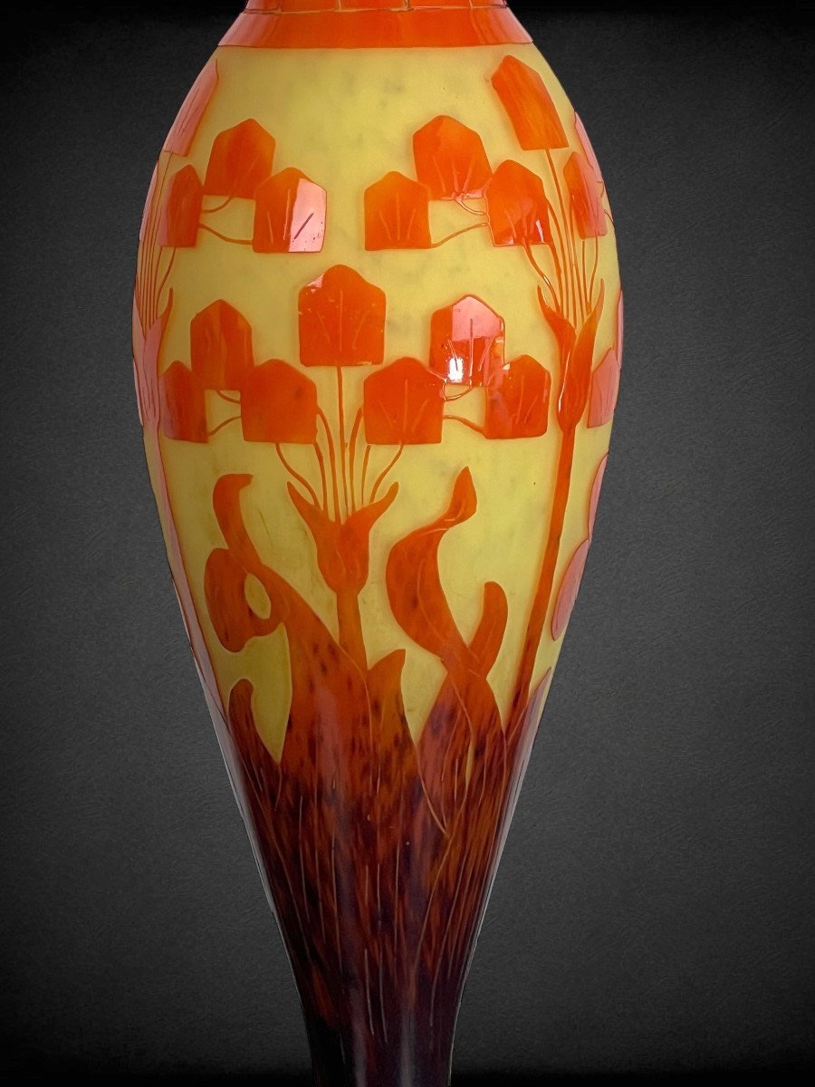 Large Baluster Vase Signed Le Verre Francais /schneider Decorated With Floral Motifs-photo-4