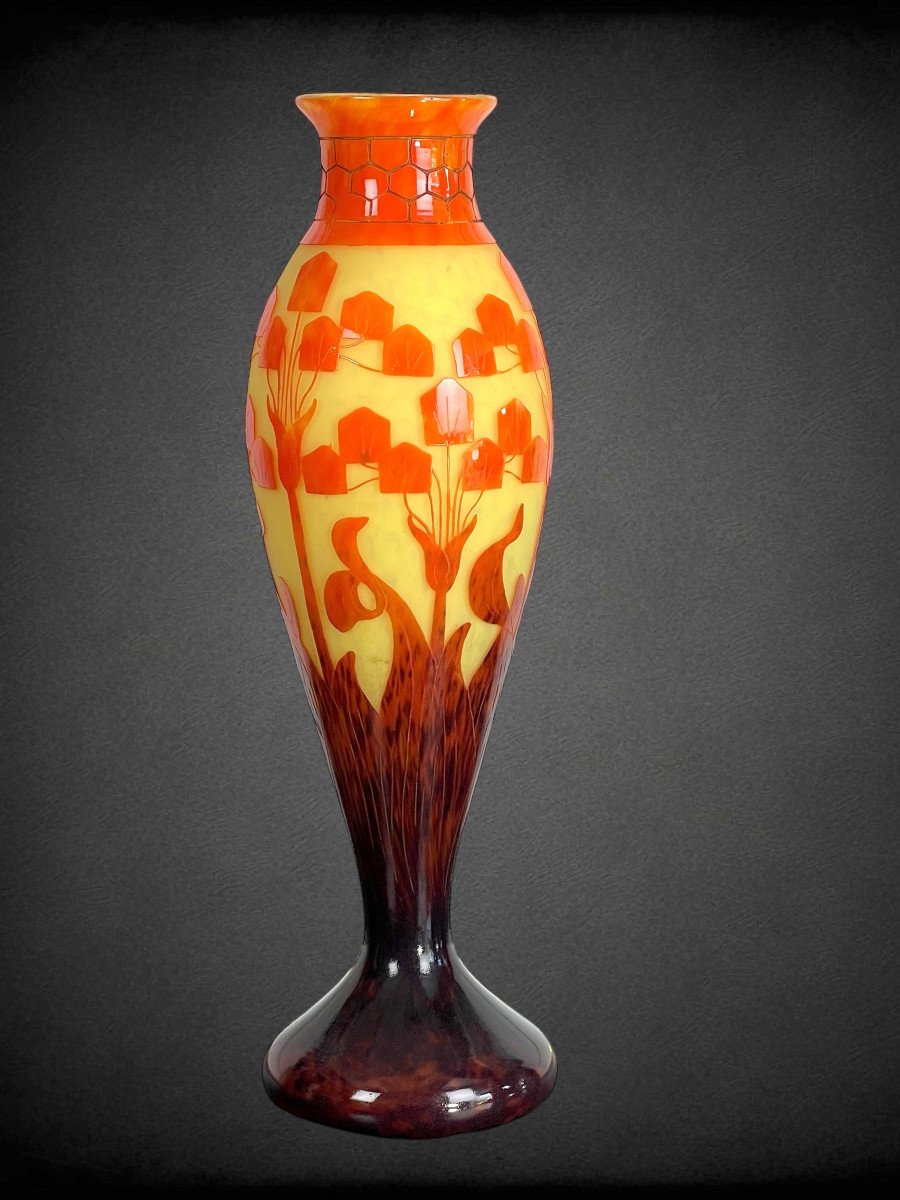 Large Baluster Vase Signed Le Verre Francais /schneider Decorated With Floral Motifs-photo-5