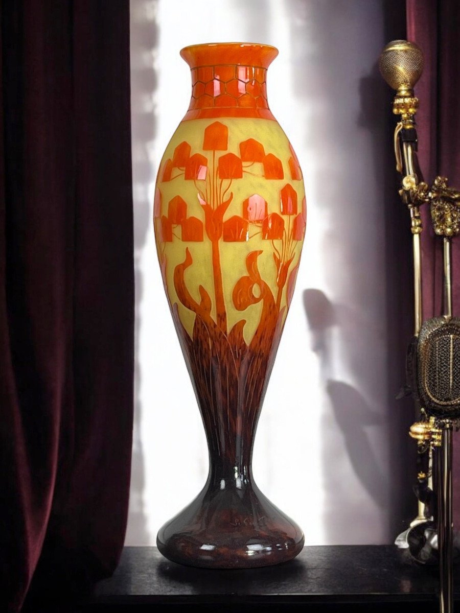 Large Baluster Vase Signed Le Verre Francais /schneider Decorated With Floral Motifs