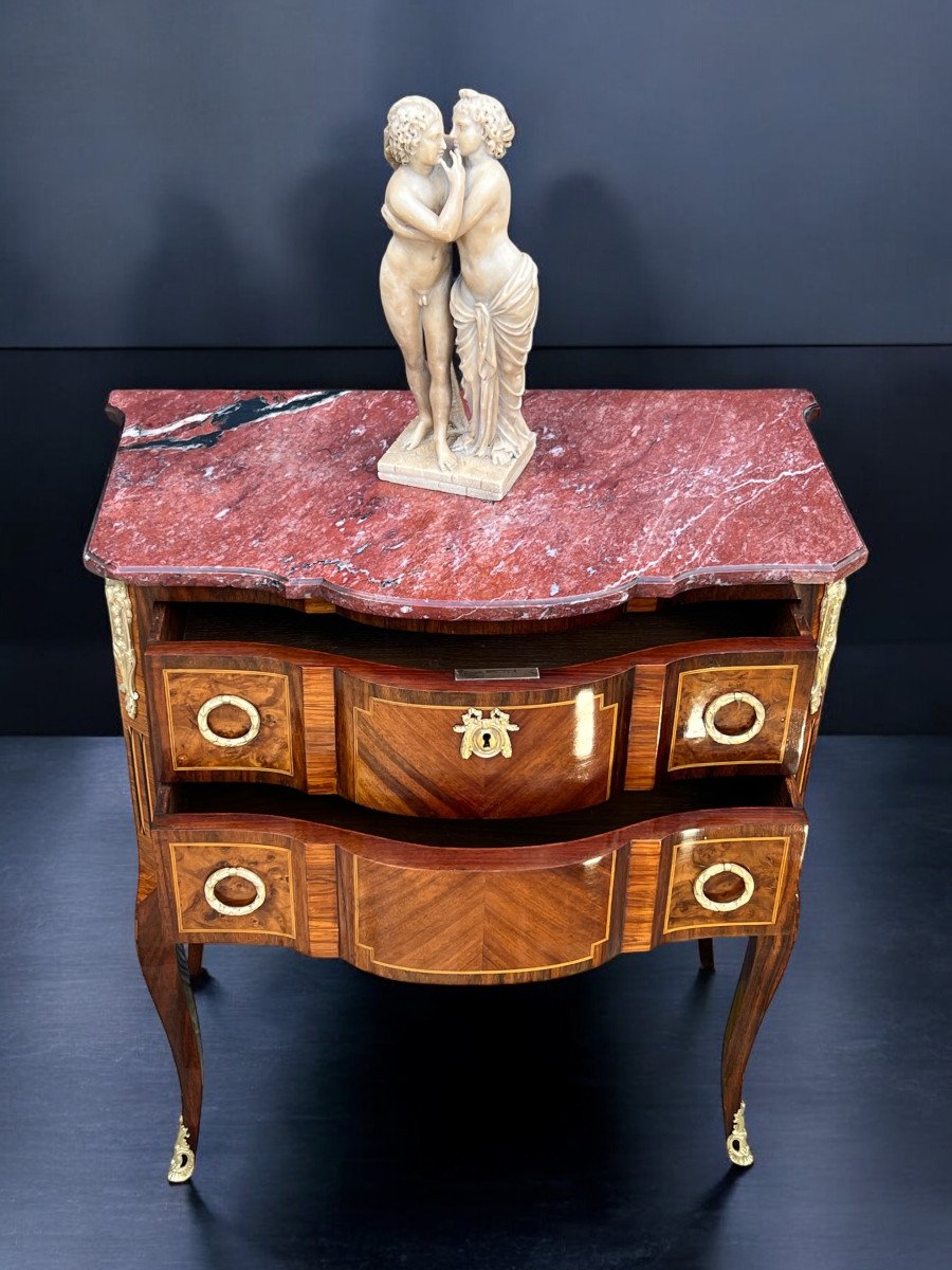 Antique 19th Century Marquetry Chest Of Drawers With Transition Style Marble Top-photo-7