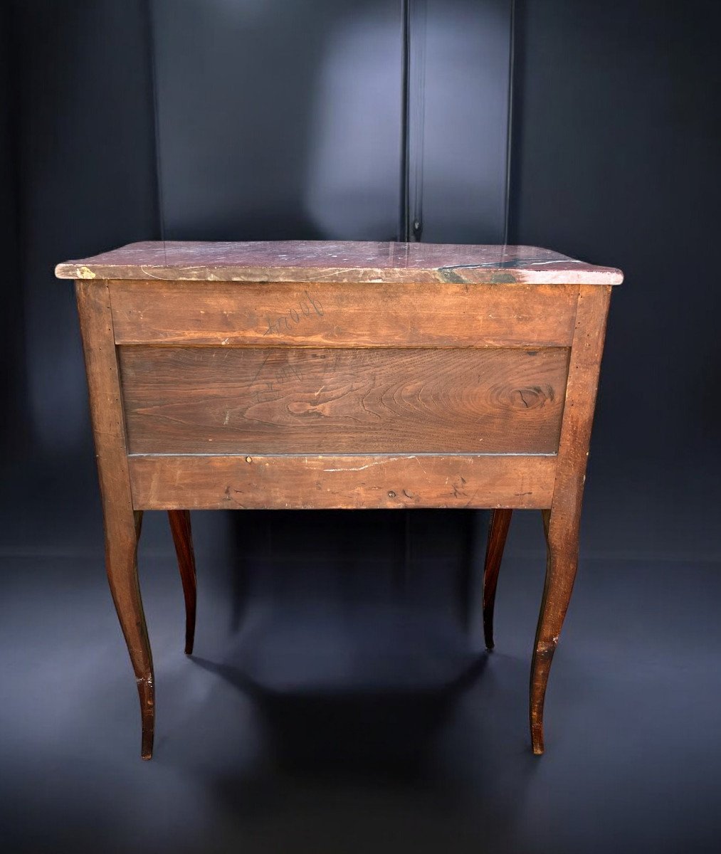 Antique 19th Century Marquetry Chest Of Drawers With Transition Style Marble Top-photo-8