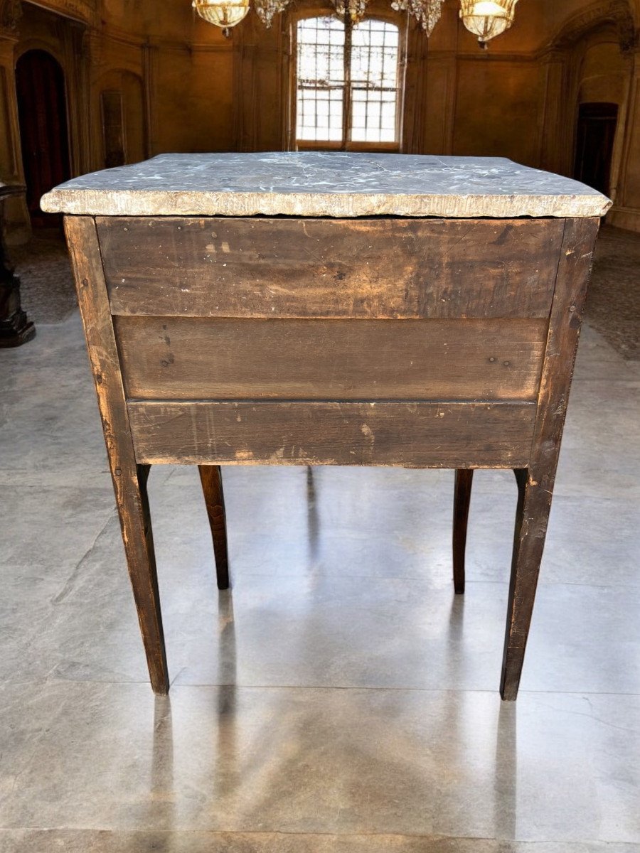 18th Century Louis XV Period Chest Of Drawers In Marquetry Decorated With Bronze / Marble Top-photo-6