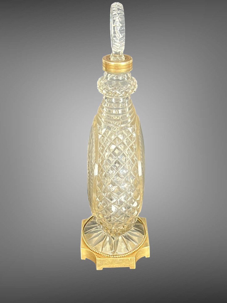 Grande Carafe Victorienne En Verre De Taille Intaglio ( Circa 1890 ) Et Bronze-photo-6