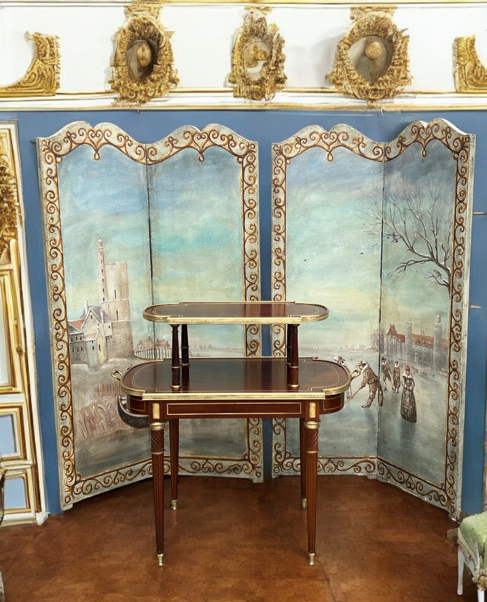 Desserte /table A Thé Du XIXe De Style Louis XVI En Acajou Ornée De Bronze Doré-photo-2