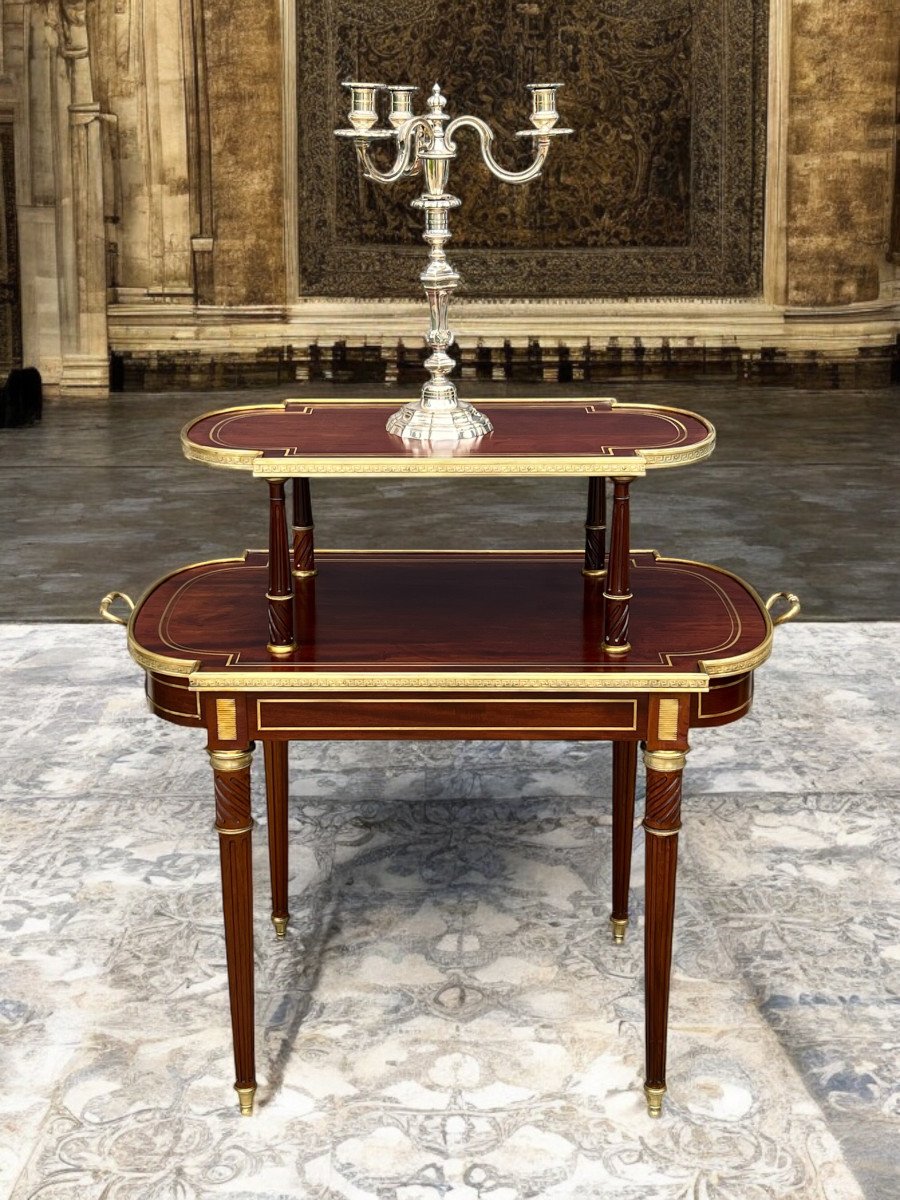 19th Century Louis XVI Style Mahogany Serving/tea Table Decorated With Gilt Bronze-photo-3