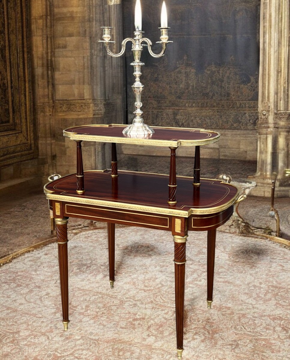 19th Century Louis XVI Style Mahogany Serving/tea Table Decorated With Gilt Bronze-photo-4