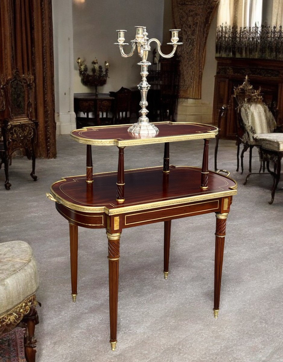 19th Century Louis XVI Style Mahogany Serving/tea Table Decorated With Gilt Bronze-photo-1