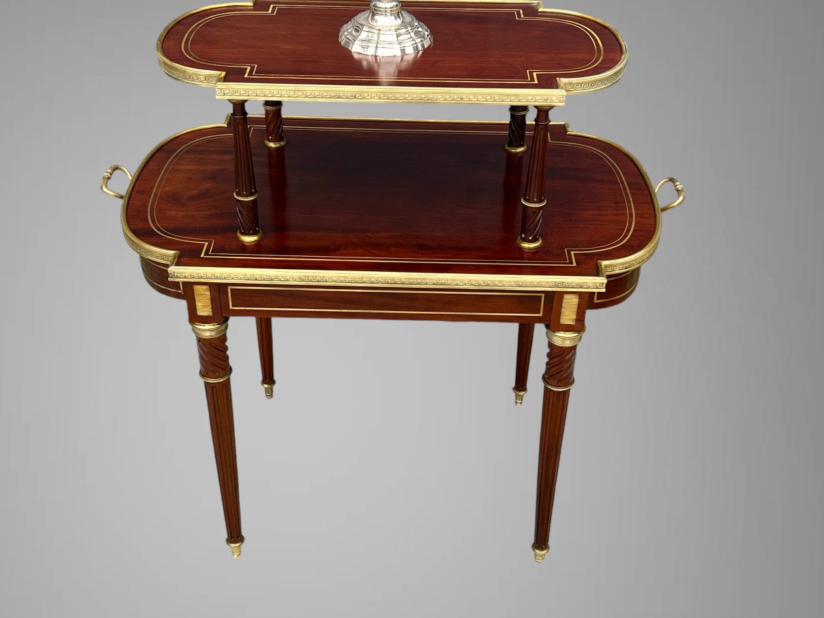 19th Century Louis XVI Style Mahogany Serving/tea Table Decorated With Gilt Bronze-photo-2