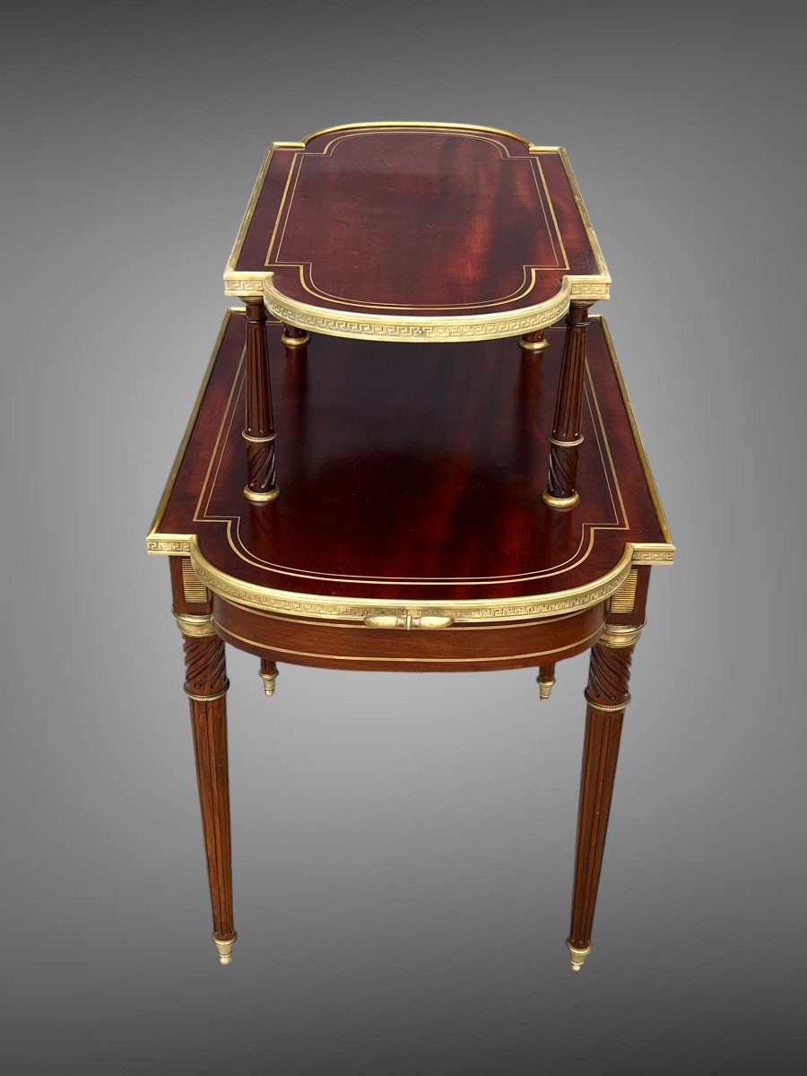 19th Century Louis XVI Style Mahogany Serving/tea Table Decorated With Gilt Bronze-photo-3