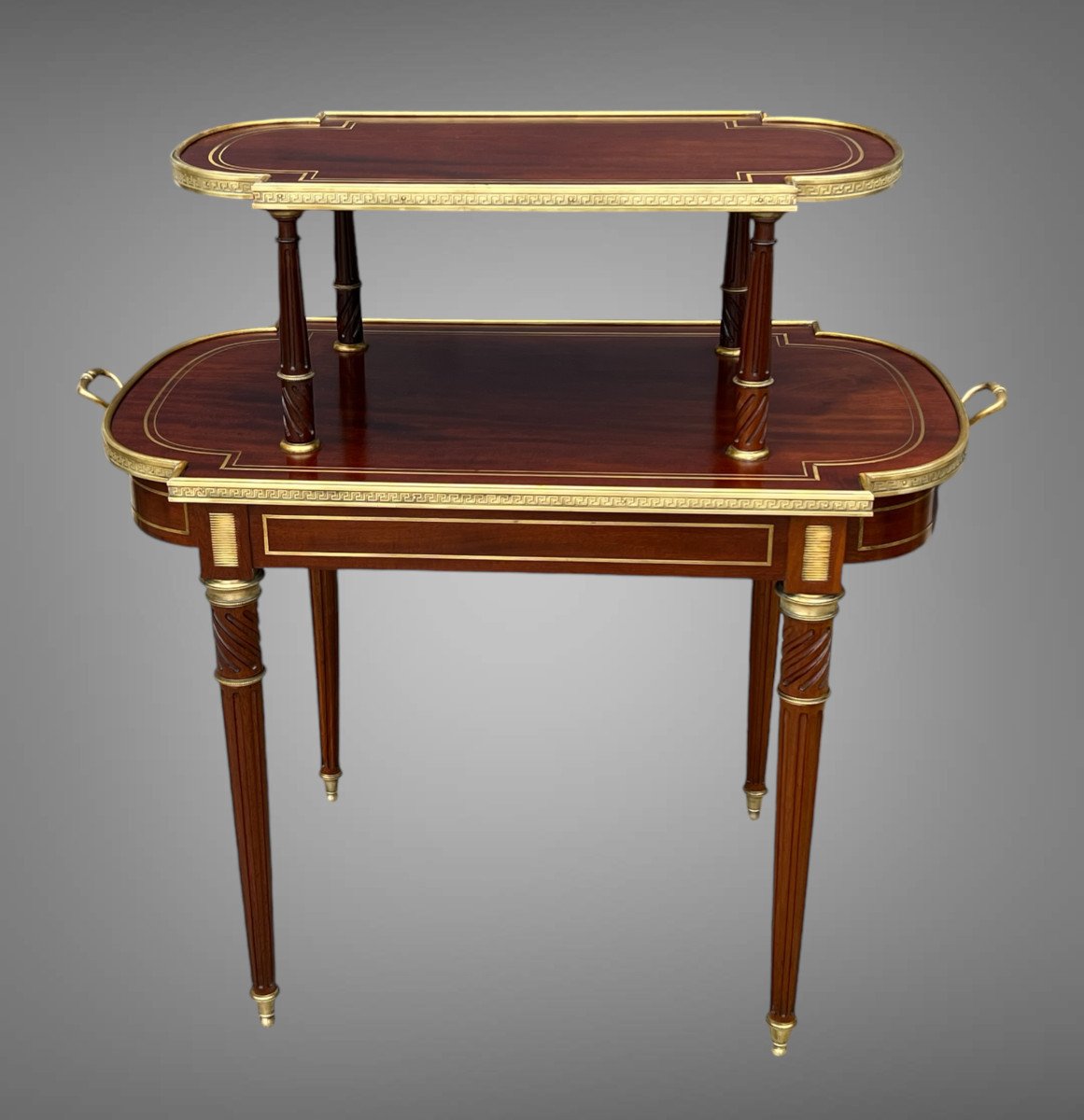 19th Century Louis XVI Style Mahogany Serving/tea Table Decorated With Gilt Bronze-photo-4