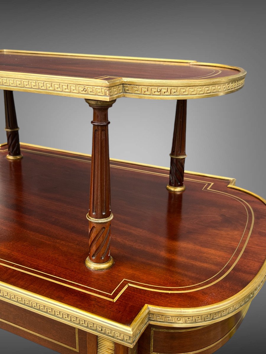 19th Century Louis XVI Style Mahogany Serving/tea Table Decorated With Gilt Bronze-photo-5