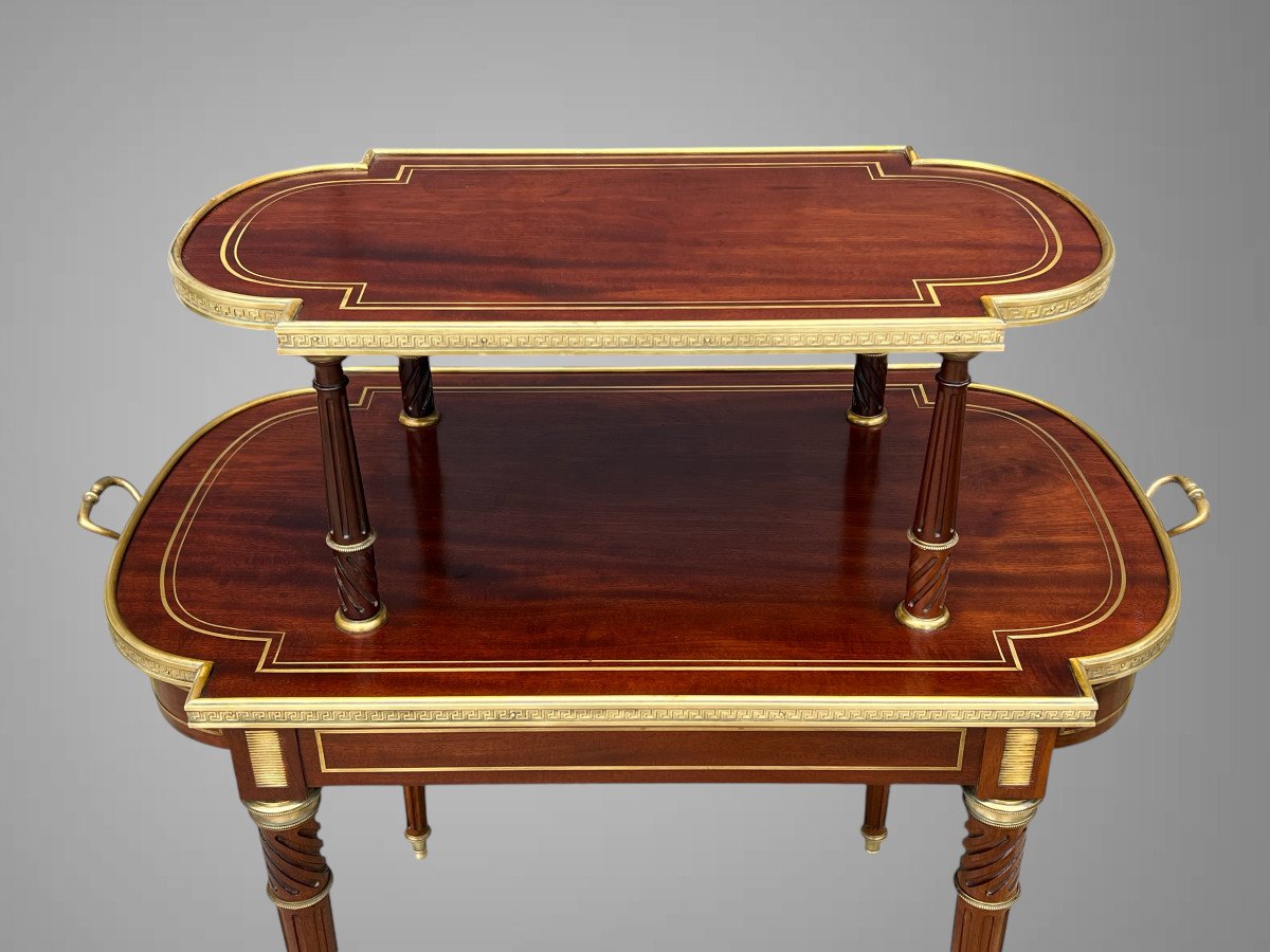 19th Century Louis XVI Style Mahogany Serving/tea Table Decorated With Gilt Bronze-photo-7