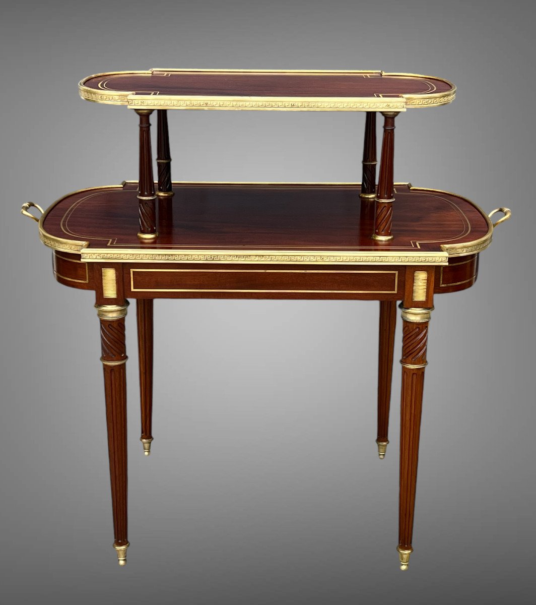 19th Century Louis XVI Style Mahogany Serving/tea Table Decorated With Gilt Bronze-photo-8