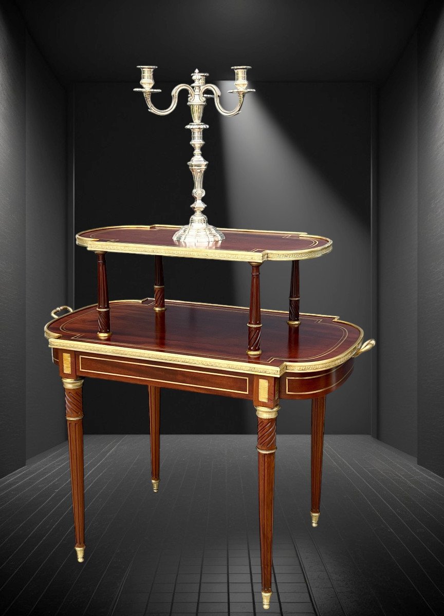 19th Century Louis XVI Style Mahogany Serving/tea Table Decorated With Gilt Bronze