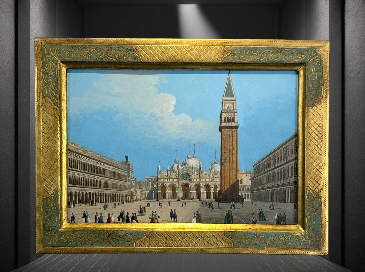 Tableau / Gouache Du XIXe " Place Saint Marc A Venise "dans Le Gout De Canaletto-photo-2