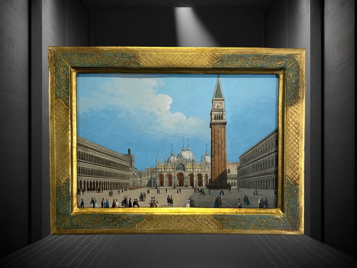 Tableau / Gouache Du XIXe " Place Saint Marc A Venise "dans Le Gout De Canaletto-photo-3