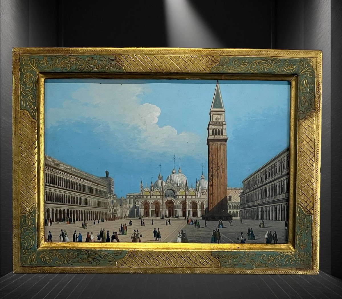 Tableau / Gouache Du XIXe " Place Saint Marc A Venise "dans Le Gout De Canaletto-photo-4