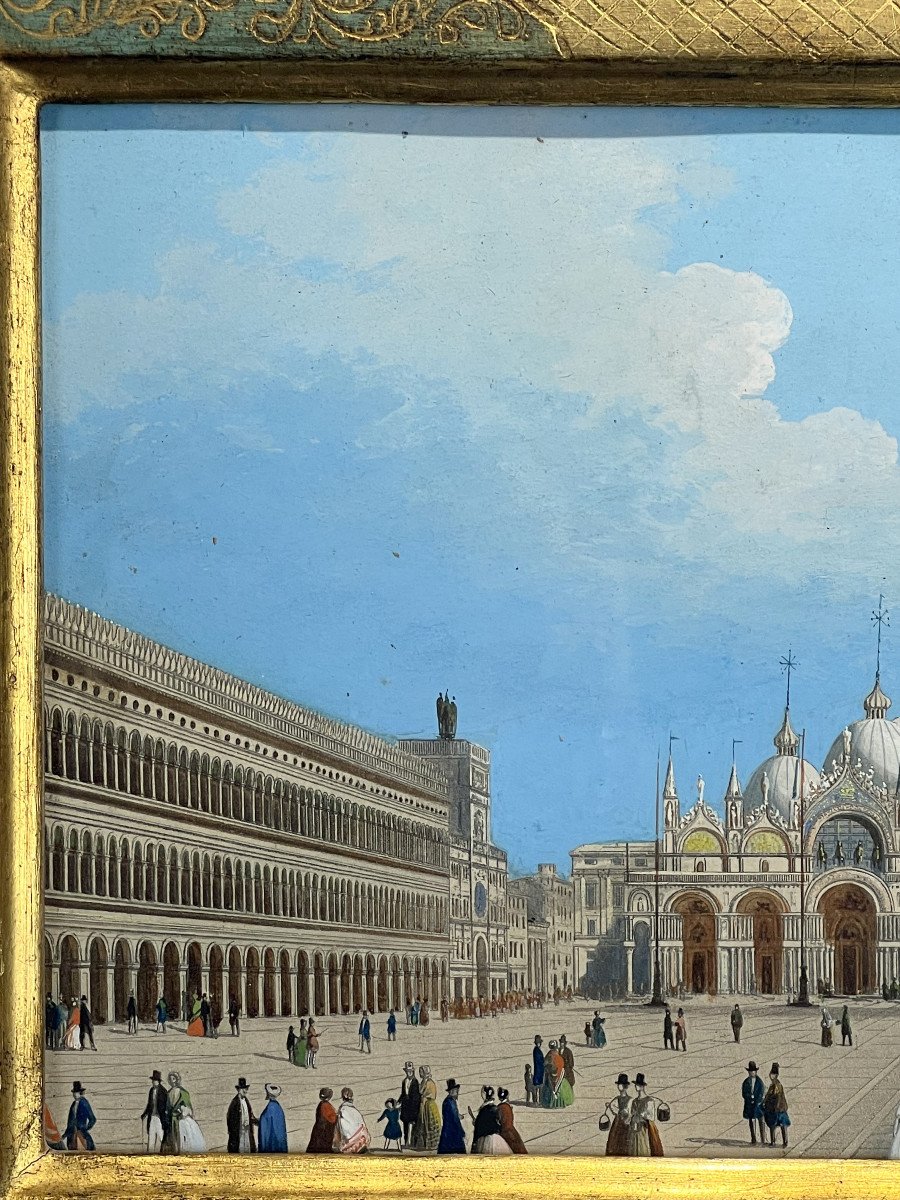 Tableau / Gouache Du XIXe " Place Saint Marc A Venise "dans Le Gout De Canaletto-photo-2