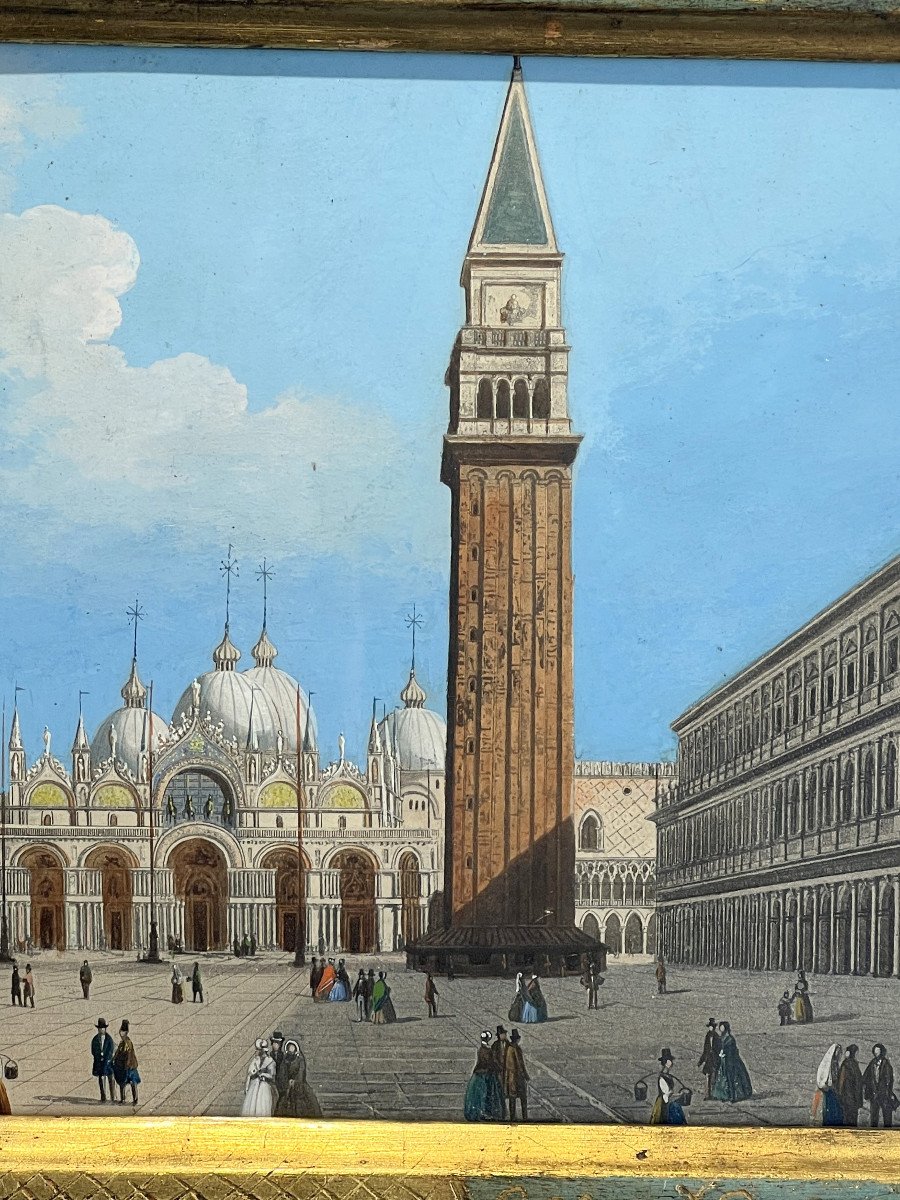 Tableau / Gouache Du XIXe " Place Saint Marc A Venise "dans Le Gout De Canaletto-photo-4