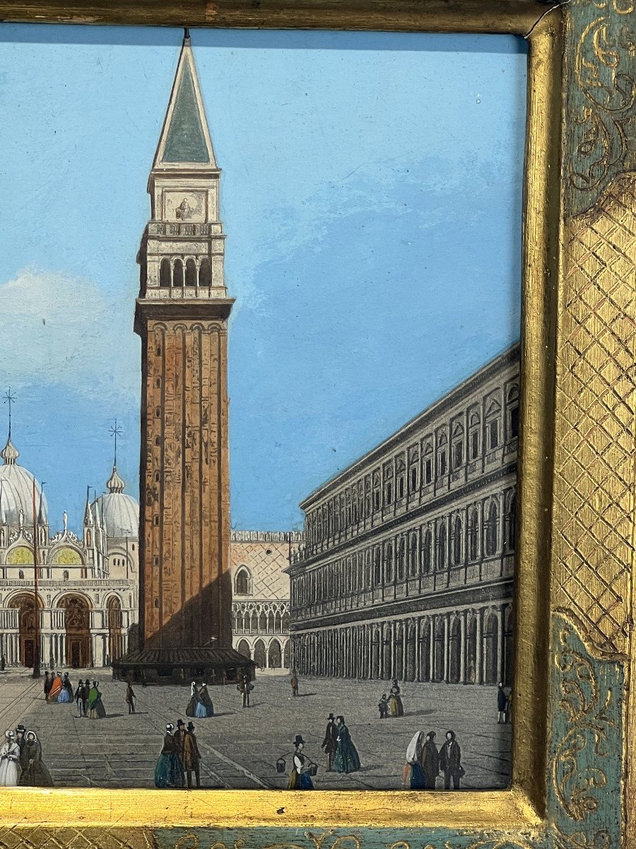 Tableau / Gouache Du XIXe " Place Saint Marc A Venise "dans Le Gout De Canaletto-photo-5