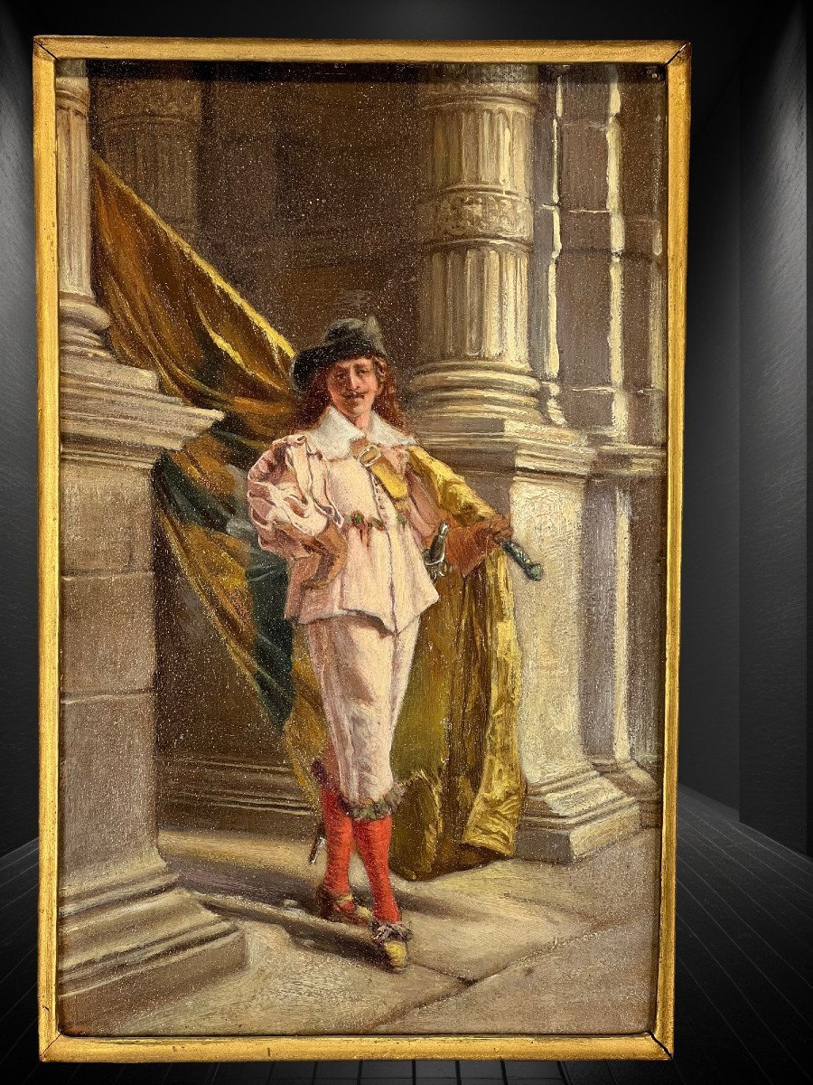 Oil On Wooden Panel "flag Bearer Of The Flemish Civic Guard"-photo-3