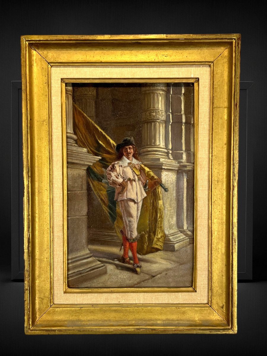 Oil On Wooden Panel "flag Bearer Of The Flemish Civic Guard"-photo-4