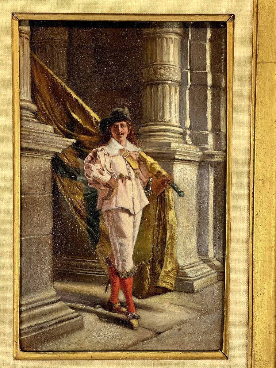 Oil On Wooden Panel "flag Bearer Of The Flemish Civic Guard"-photo-3