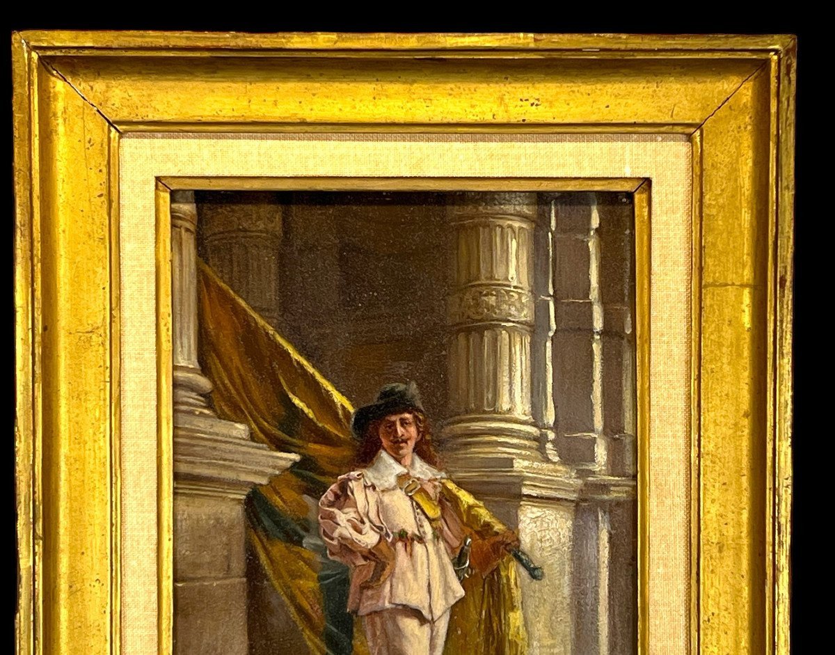 Oil On Wooden Panel "flag Bearer Of The Flemish Civic Guard"-photo-6