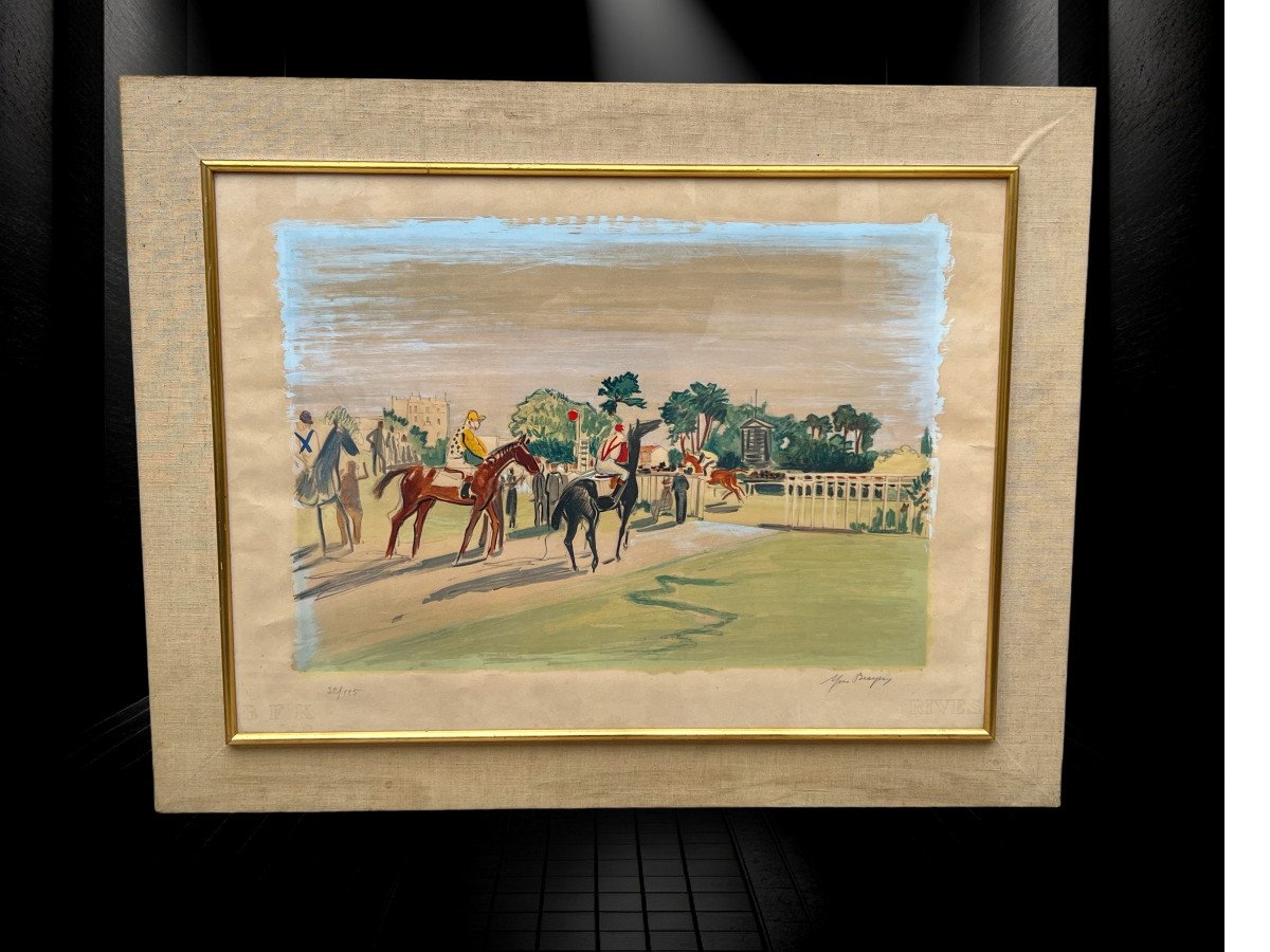 Grande Lithographie Couleur Signée Yves Brayer ( 1907-1990 ) Concours Hippique-photo-2