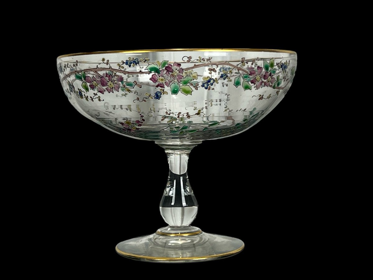 Antique Enameled Crystal Dragée Cup Decorated With Colored Flowers-photo-2