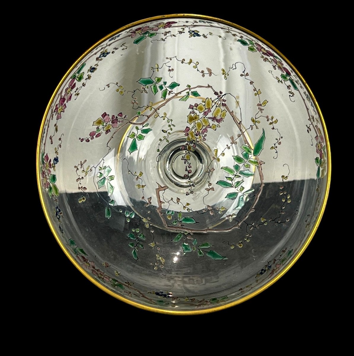 Antique Enameled Crystal Dragée Cup Decorated With Colored Flowers-photo-4