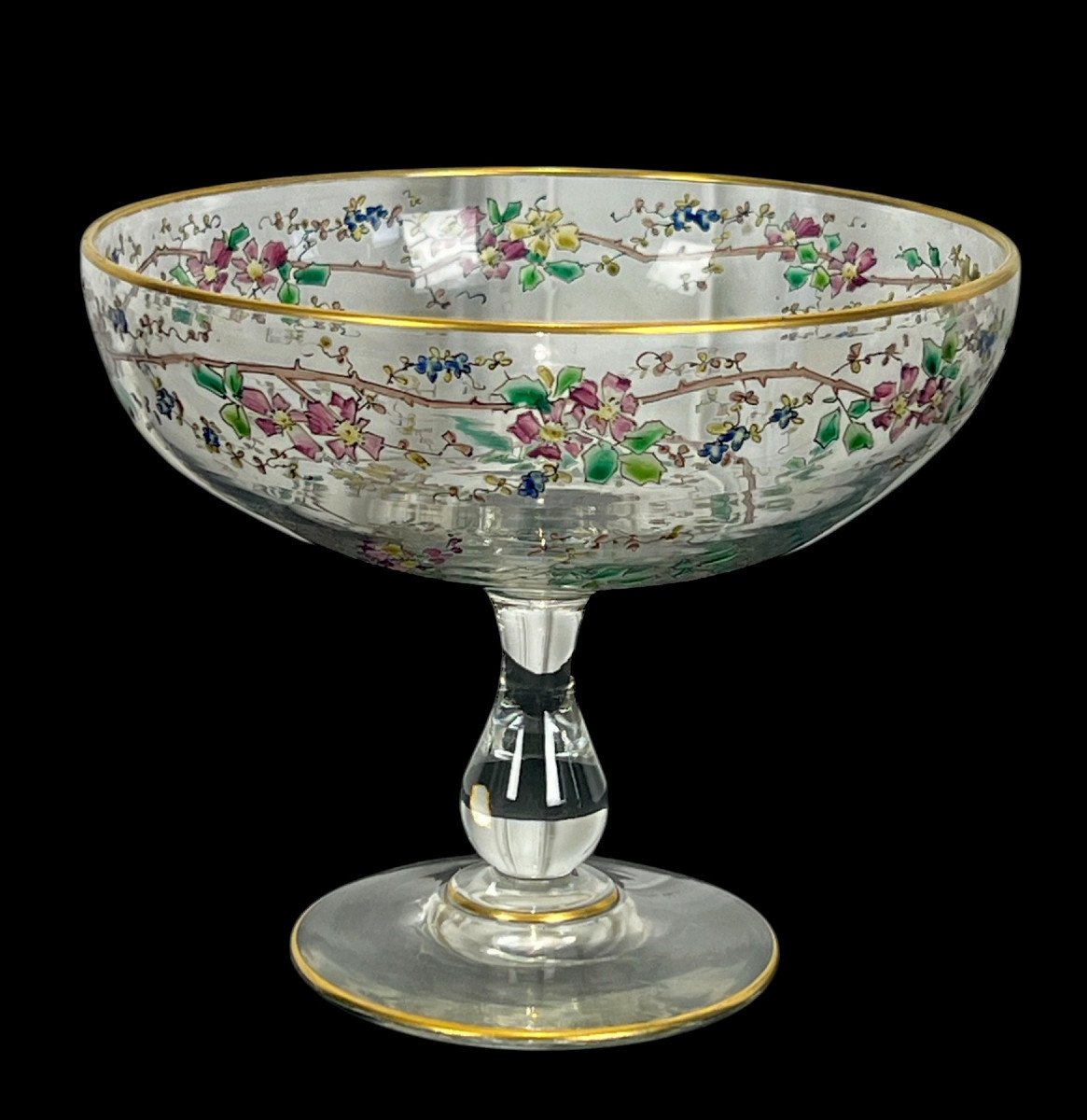 Antique Enameled Crystal Dragée Cup Decorated With Colored Flowers-photo-3