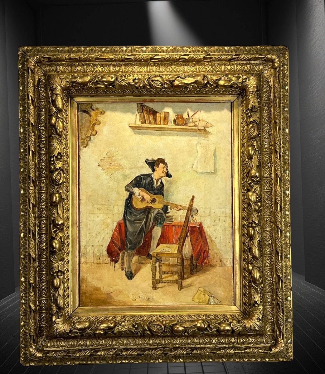 Peinture Du XIXe De " Luis Jimenez Aranda 1845 / 1928 " Avec Superbe Cadre Doré-photo-4