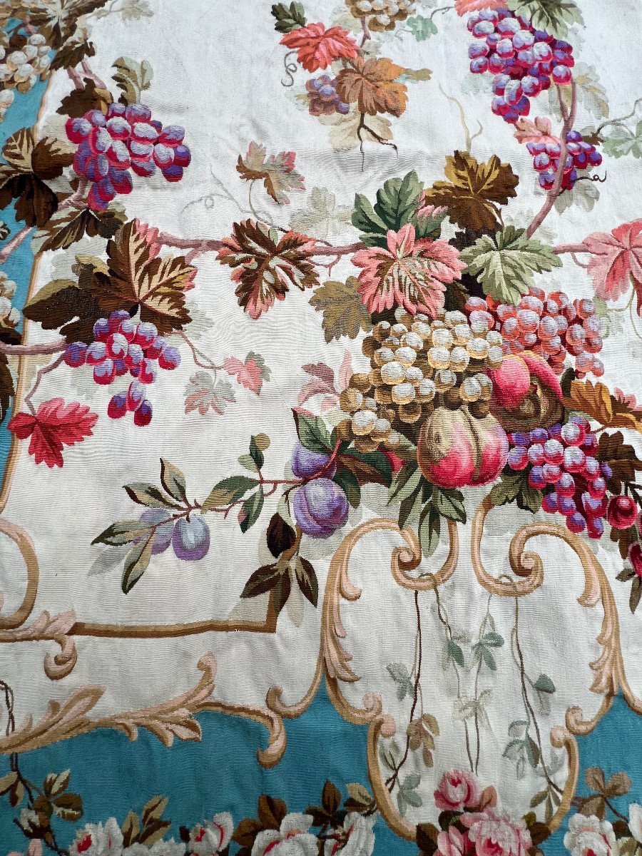 Pair Of Early 19th Century Hand-woven Aubusson Tapestries With Floral Decor-photo-1