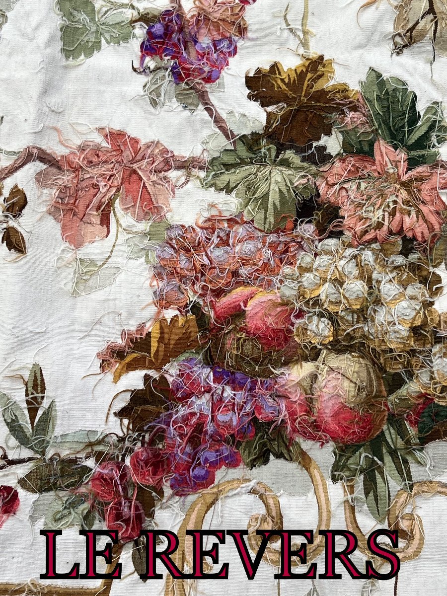 Pair Of Early 19th Century Hand-woven Aubusson Tapestries With Floral Decor-photo-5