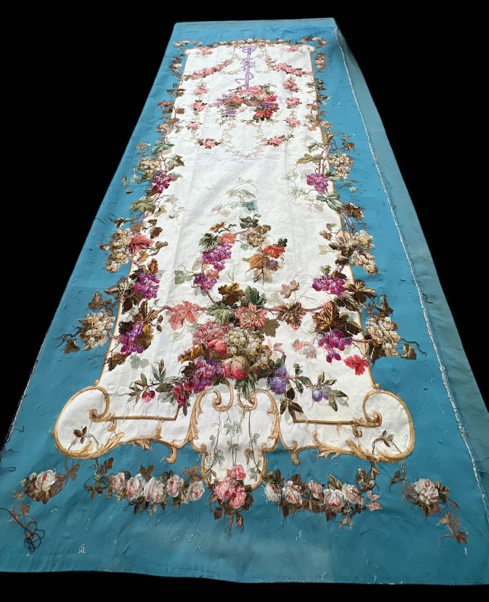 Pair Of Early 19th Century Hand-woven Aubusson Tapestries With Floral Decor-photo-8