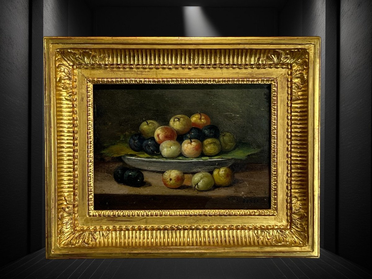 Painting / Oil On Panel Signed "perez" Still Life With Fruits-photo-2