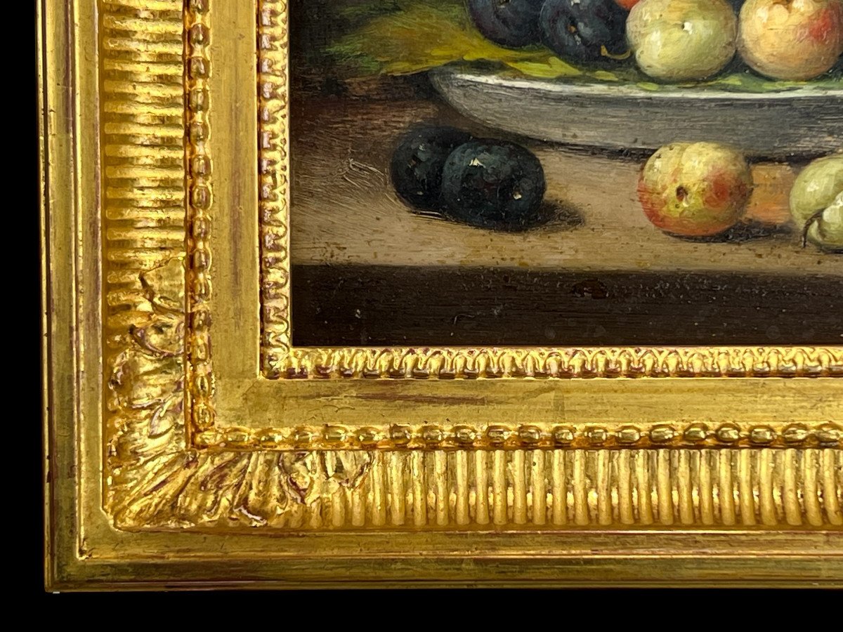 Painting / Oil On Panel Signed "perez" Still Life With Fruits-photo-3