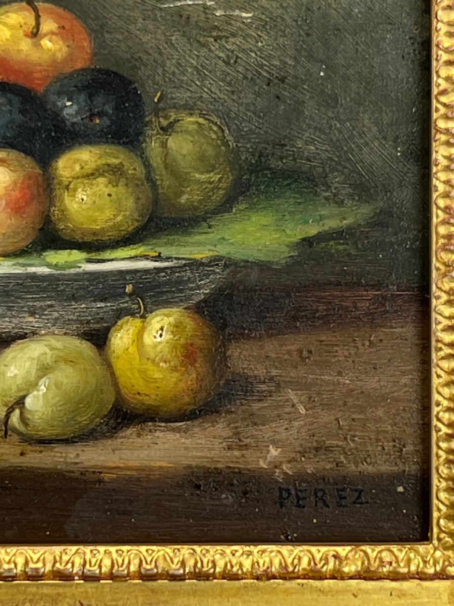 Painting / Oil On Panel Signed "perez" Still Life With Fruits-photo-2