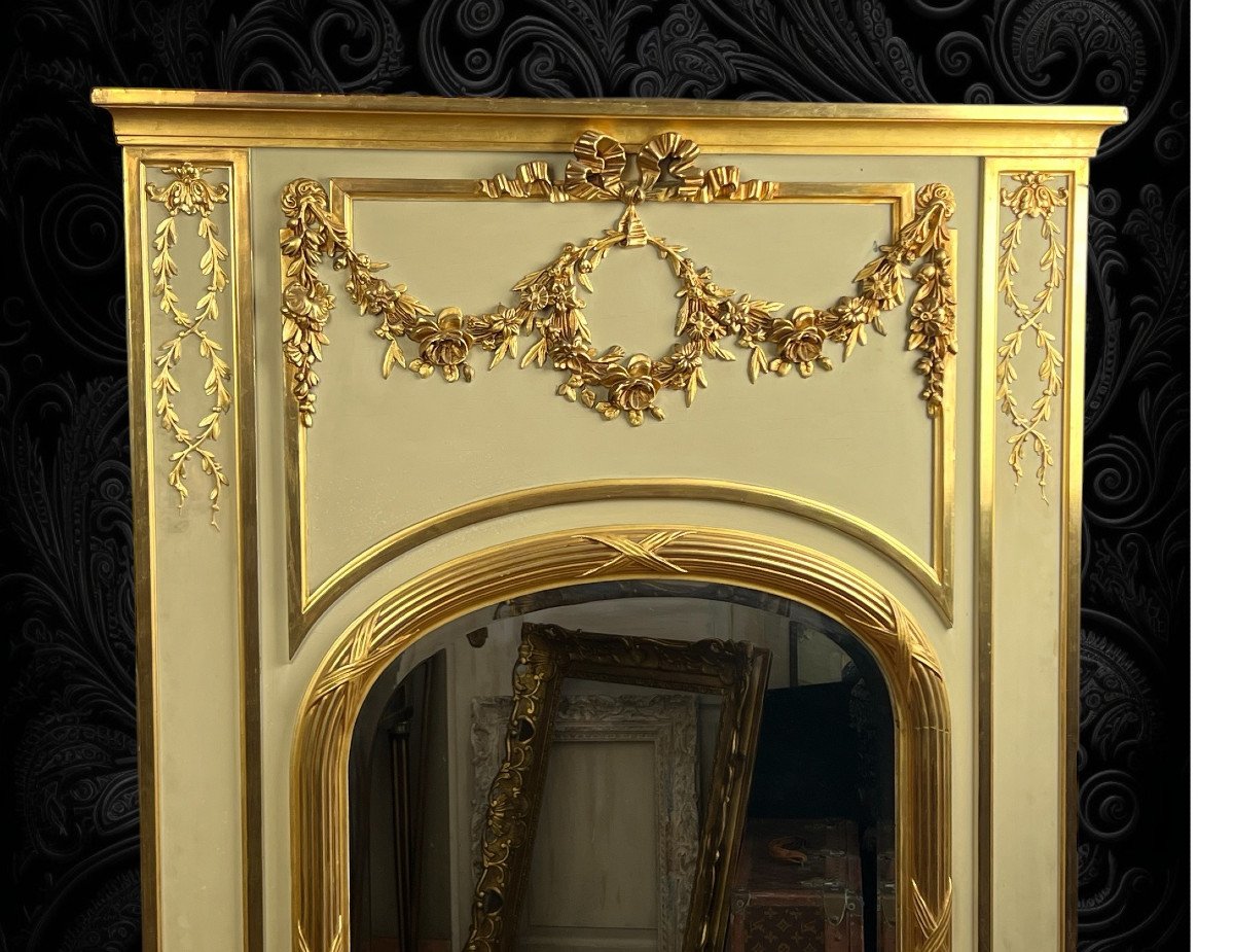 Trumeau Ancien / Miroir De Style Louis XVI En Bois Et Stuc Doré ( Feuille d'Or )-photo-2