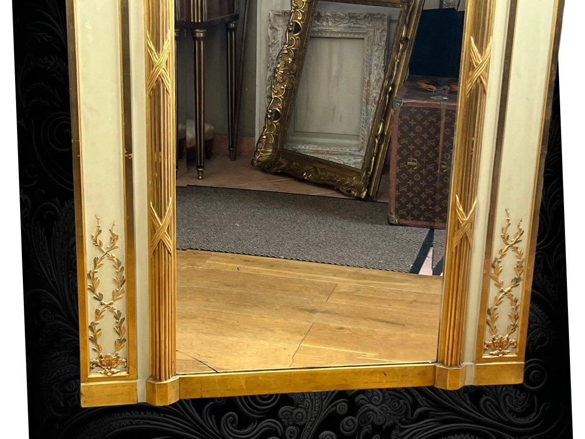 Trumeau Ancien / Miroir De Style Louis XVI En Bois Et Stuc Doré ( Feuille d'Or )-photo-3