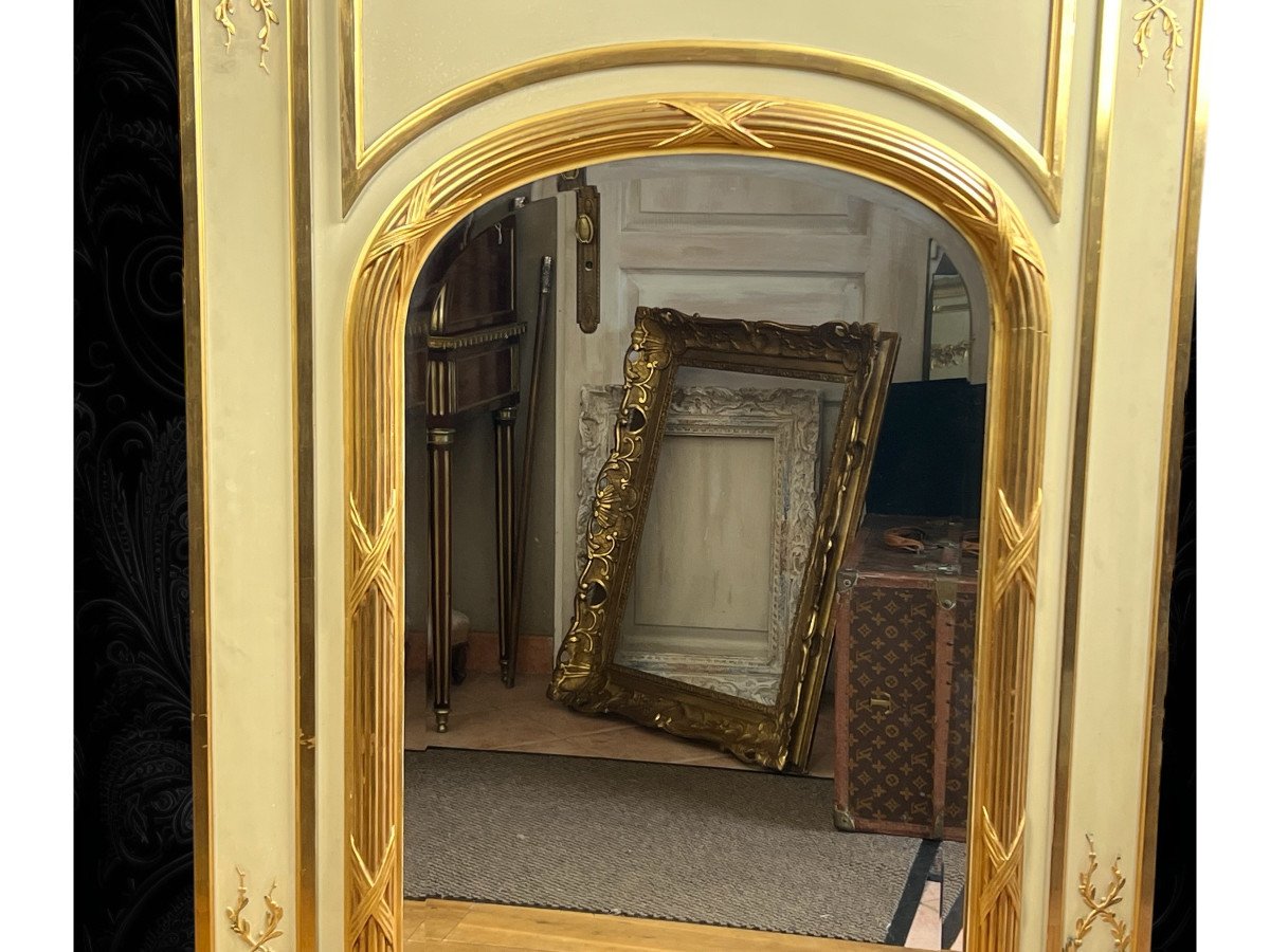 Trumeau Ancien / Miroir De Style Louis XVI En Bois Et Stuc Doré ( Feuille d'Or )-photo-4