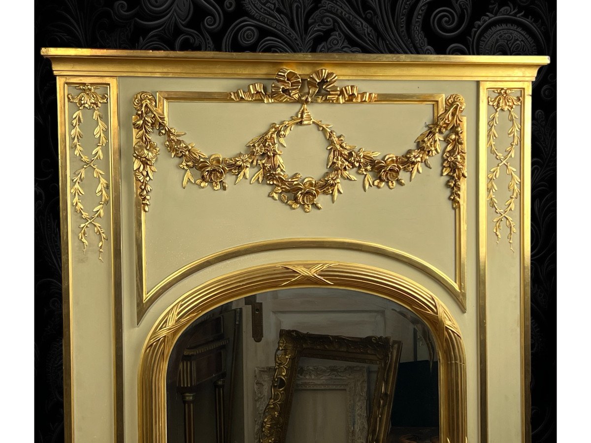 Trumeau Ancien / Miroir De Style Louis XVI En Bois Et Stuc Doré ( Feuille d'Or )-photo-5