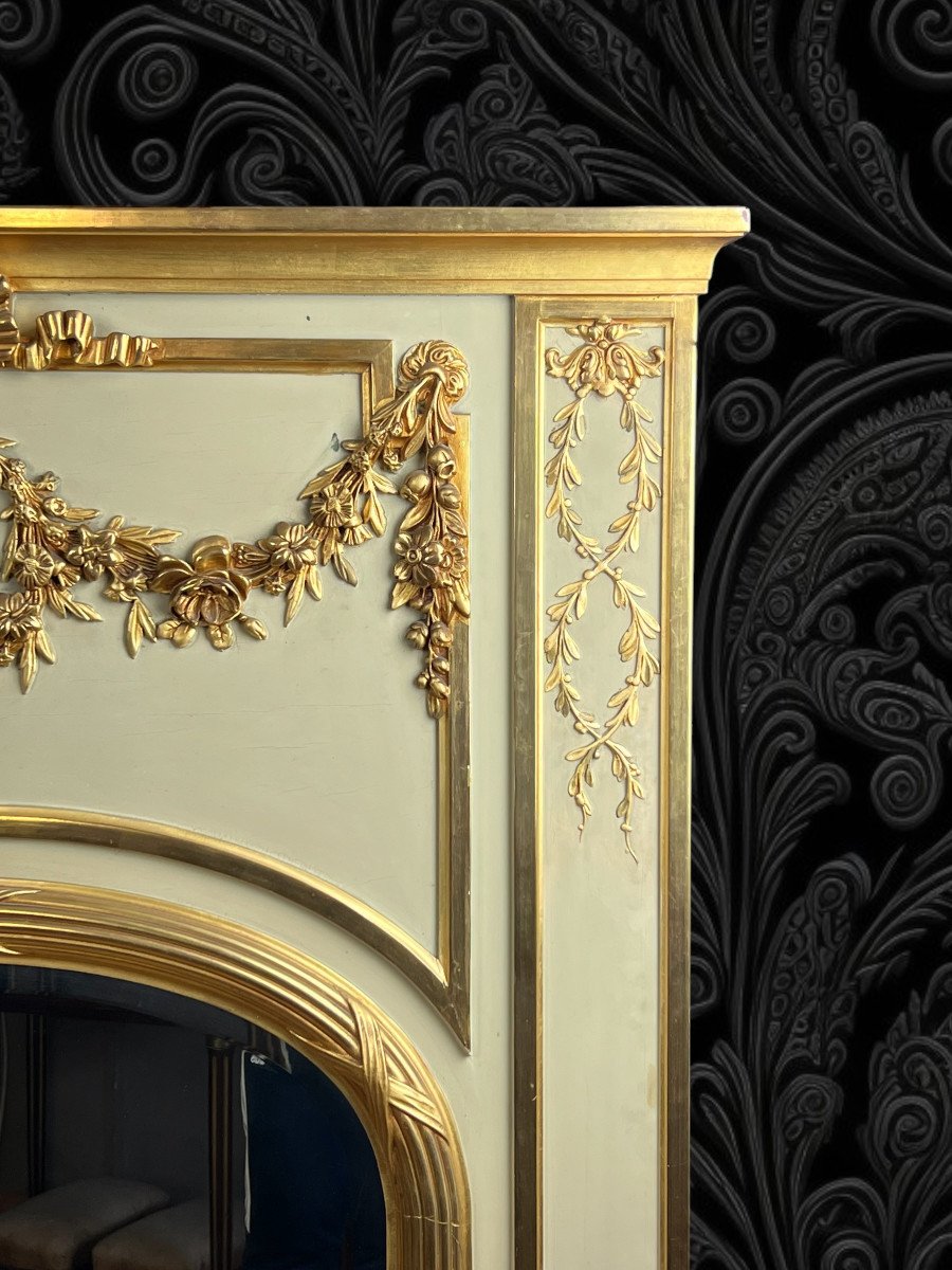 Trumeau Ancien / Miroir De Style Louis XVI En Bois Et Stuc Doré ( Feuille d'Or )-photo-7