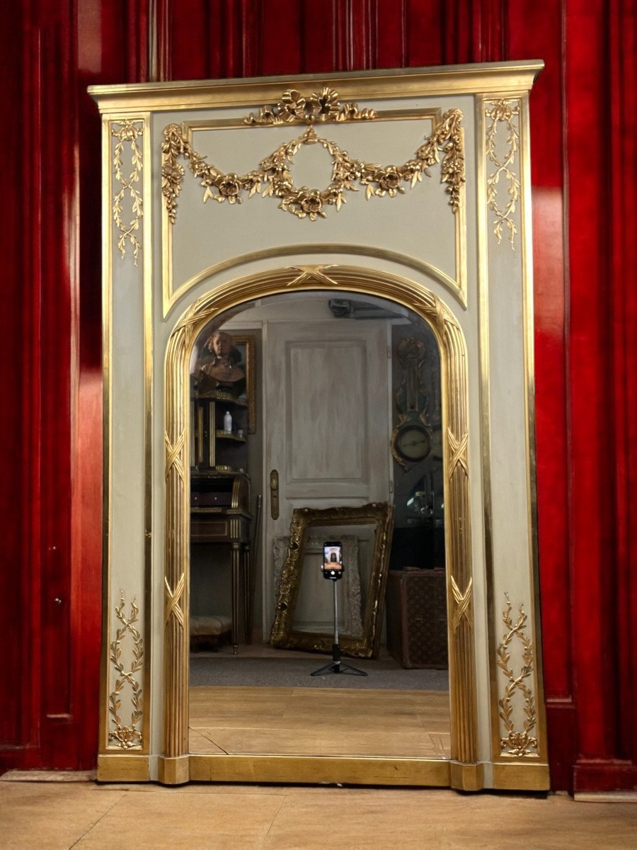 Trumeau Ancien / Miroir De Style Louis XVI En Bois Et Stuc Doré ( Feuille d'Or )-photo-8