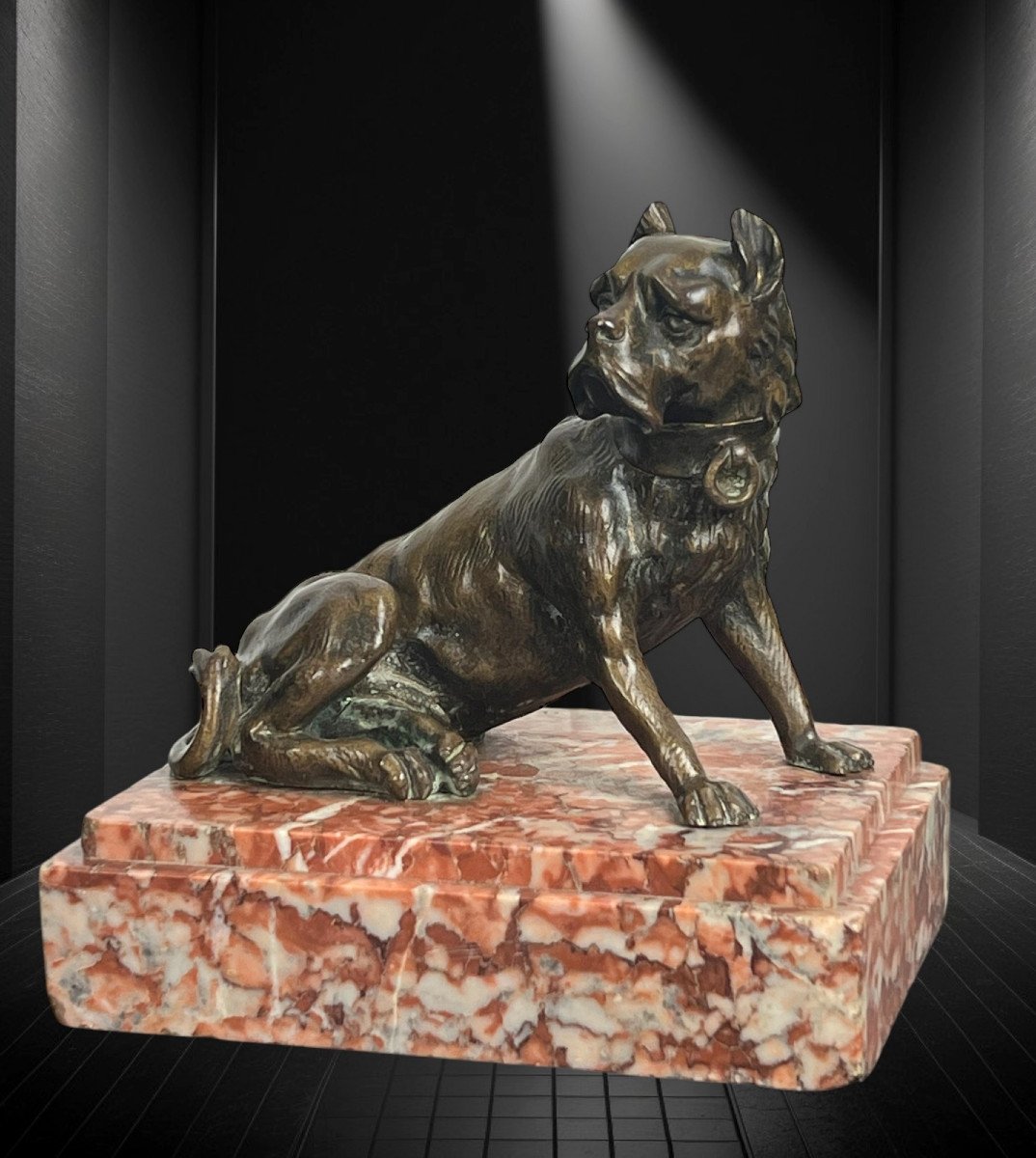 19th Century Bronze Proof Depicting A Mastiff Standing Guard With Brown Patina-photo-1