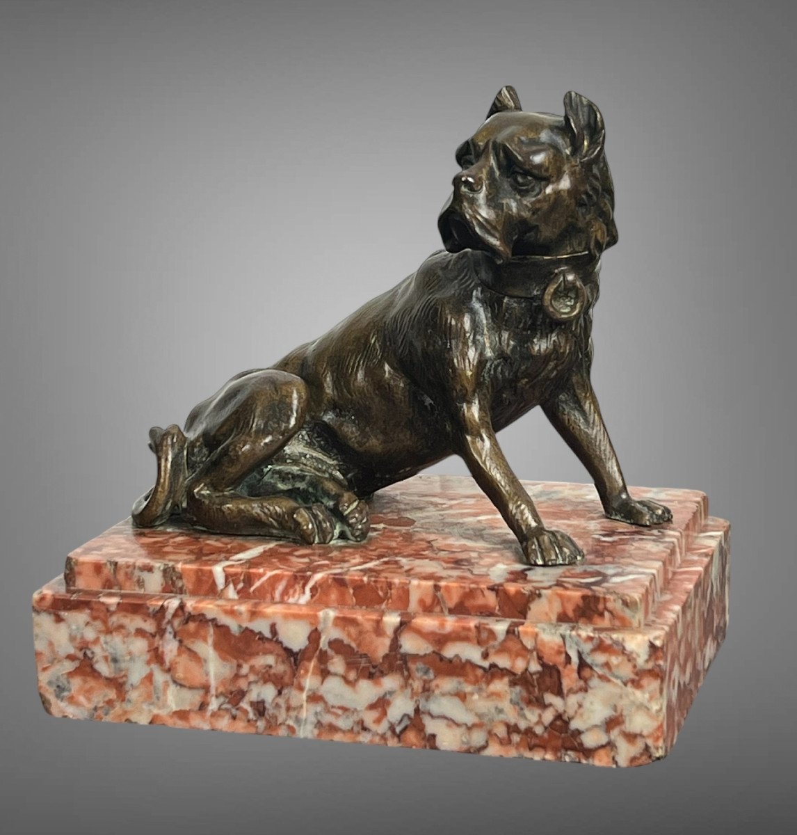 19th Century Bronze Proof Depicting A Mastiff Standing Guard With Brown Patina-photo-2