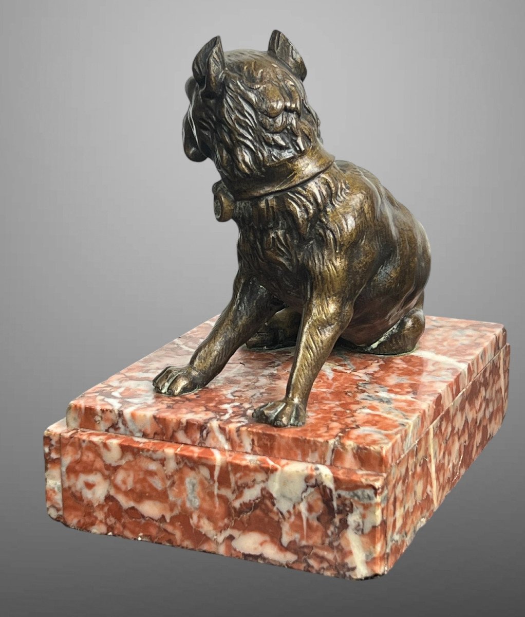 19th Century Bronze Proof Depicting A Mastiff Standing Guard With Brown Patina-photo-5